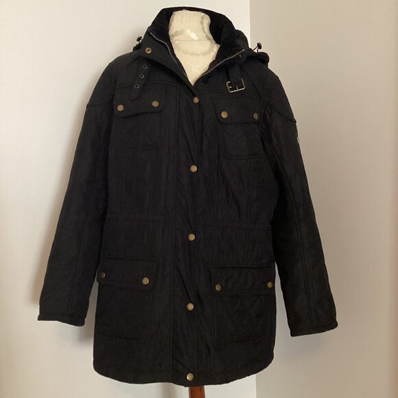 BARBOUR Arrow Quilted Removable Hooded Parka Jacket SZ 14 Black CLASSIC PREPPY - Picture 3 of 10